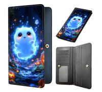 HJCYXJLK Long Women Wallet, Ultra Slim Wallet for Women, RFID Blocking PU Leather Credit Card Holder,Business Travel Wallet-L7, Ghost Cat & Pumpkins, 7.7 x 3.5 inch, Modern