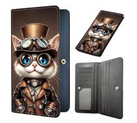 HJCYXJLK Long Women Wallet, Ultra Slim Wallet for Women, RFID Blocking PU Leather Credit Card Holder,Business Travel Wallet-11, Steampunk Cat Gentleman, 7.7 x 3.5 inch, Modern