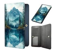 HJCYXJLK Long Women Wallet, Ultra Slim Wallet for Women, RFID Blocking PU Leather Credit Card Holder,Business Travel Wallet-L4, Misty Mountain Lake, 7.7 x 3.5 inch, Modern