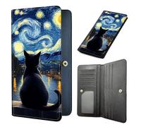 HJCYXJLK Long Women Wallet, Ultra Slim Wallet for Women, RFID Blocking PU Leather Credit Card Holder,Business Travel Wallet-9, Cat Starry Night Gaze, 7.7 x 3.5 inch, Modern