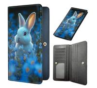 HJCYXJLK Long Women Wallet, Ultra Slim Wallet for Women, RFID Blocking PU Leather Credit Card Holder,Business Travel Wallet-L2, Blue Flower White Bunny Dream, 7.7 x 3.5 inch, Modern