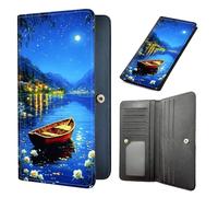 HJCYXJLK Long Women Wallet, Ultra Slim Wallet for Women, RFID Blocking PU Leather Credit Card Holder,Business Travel Wallet-L8, Moonlit Lake Boat, 7.7 x 3.5 inch, Modern