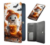 HJCYXJLK Long Women Wallet, Ultra Slim Wallet for Women, RFID Blocking PU Leather Credit Card Holder,Business Travel Wallet-L1, Ghost Pumpkin Drink, 7.7 x 3.5 inch, Modern