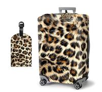 HJCYXJLK Luggage Covers, Travel Suitcase Covers with Suitcase Tag, Carry On Luggage Protector Baggage Sleeve Elastic Anti-scratch With Concealed Zipper-3, Brown Leopard Print, S (Fit 18-21 Inch