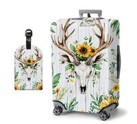 HJCYXJLK Luggage Covers, Travel Suitcase Covers with Suitcase Tag, Carry On Luggage Protector Baggage Sleeve Elastic Anti-scratch With Concealed Zipper-3, Sunflowers Deer, S (Fit 18-21 Inch Suitcase