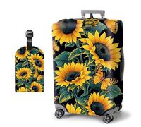 HJCYXJLK Luggage Covers, Travel Suitcase Covers with Suitcase Tag, Carry On Luggage Protector Baggage Sleeve Elastic Anti-scratch With Concealed Zipper-1, Sunflowers Butterfly, S (Fit 18-21 Inch