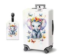 HJCYXJLK Luggage Covers, Travel Suitcase Covers with Suitcase Tag, Carry On Luggage Protector Baggage Sleeve Elastic Anti-scratch With Concealed Zipper-2, Cute Elephant Butterfly, S (Fit 18-21 Inch