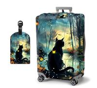 HJCYXJLK Luggage Covers, Travel Suitcase Covers with Suitcase Tag, Carry On Luggage Protector Baggage Sleeve Elastic Anti-scratch With Concealed Zipper-3, Black Cat Forest, S (Fit 18-21 Inch Suitcase