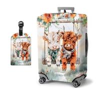 HJCYXJLK Luggage Covers, Travel Suitcase Covers with Suitcase Tag, Carry On Luggage Protector Baggage Sleeve Elastic Anti-scratch With Concealed Zipper-1, Cute Highland Cows, S (Fit 18-21 Inch