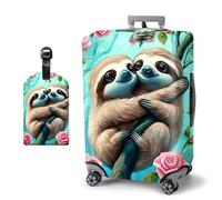 HJCYXJLK Luggage Covers, Travel Suitcase Covers with Suitcase Tag, Carry On Luggage Protector Baggage Sleeve Elastic Anti-scratch With Concealed Zipper-2, Cute Sloths, S (Fit 18-21 Inch Suitcase