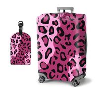 HJCYXJLK Luggage Covers, Travel Suitcase Covers with Suitcase Tag, Carry On Luggage Protector Baggage Sleeve Elastic Anti-scratch With Concealed Zipper-2, Pink Leopard Print, S (Fit 18-21 Inch