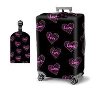 HJCYXJLK Luggage Covers, Travel Suitcase Covers with Suitcase Tag, Carry On Luggage Protector Baggage Sleeve Elastic Anti-scratch With Concealed Zipper-2, Love Illustration, S (Fit 18-21 Inch Suitcase