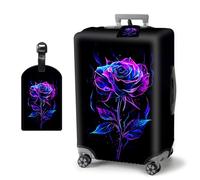 HJCYXJLK Luggage Covers, Travel Suitcase Covers with Suitcase Tag, Carry On Luggage Protector Baggage Sleeve Elastic Anti-scratch With Concealed Zipper-2, Purple Light Rose, S (Fit 18-21 Inch Suitcase