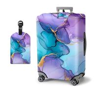 HJCYXJLK Luggage Covers, Travel Suitcase Covers with Suitcase Tag, Carry On Luggage Protector Baggage Sleeve Elastic Anti-scratch With Concealed Zipper-3, Purple Marble, S (Fit 18-21 Inch Suitcase