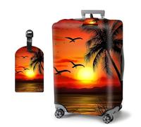 HJCYXJLK Luggage Covers, Travel Suitcase Covers with Suitcase Tag, Carry On Luggage Protector Baggage Sleeve Elastic Anti-scratch With Concealed Zipper-2, Coconut Tree Sunset, S (Fit 18-21 Inch