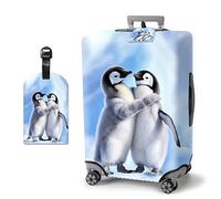 HJCYXJLK Luggage Covers, Travel Suitcase Covers with Suitcase Tag, Carry On Luggage Protector Baggage Sleeve Elastic Anti-scratch With Concealed Zipper-2, Two Penguin Chicks, S (Fit 18-21 Inch