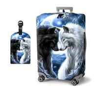 HJCYXJLK Luggage Covers, Travel Suitcase Covers with Suitcase Tag, Carry On Luggage Protector Baggage Sleeve Elastic Anti-scratch With Concealed Zipper-1, Wolves Love, S (Fit 18-21 Inch Suitcase