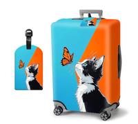 HJCYXJLK Luggage Covers, Travel Suitcase Covers with Suitcase Tag, Carry On Luggage Protector Baggage Sleeve Elastic Anti-scratch With Concealed Zipper-2, Cat Butterfly, S (Fit 18-21 Inch Suitcase