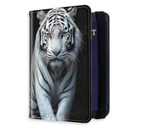 HJCYXJLK RFID Blocking Passport Holder for Travel, Passport Cover Case for Travel Document Organizer Passport Card Holder, Passport Wallet with Card Slots for Men & Women, 15, White Tiger Stare, 8.5