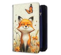 HJCYXJLK RFID Blocking Passport Holder for Travel, Passport Cover Case for Travel Document Organizer Passport Card Holder, Passport Wallet with Card Slots for Men & Women, 11, Cute Flower Bed Fox, 8.5