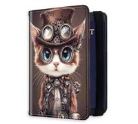 HJCYXJLK RFID Blocking Passport Holder for Travel, Passport Cover Case for Travel Document Organizer Passport Card Holder, Passport Wallet with Card Slots for Men & Women 10, Steampunk Cat Gentleman