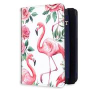 HJCYXJLK RFID Blocking Passport Holder for Travel, Passport Cover Case for Travel Document Organizer Passport Card Holder, Passport Wallet with Card Slots for Men & Women 3, Roses Pink Flamingos, 8.5