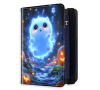 HJCYXJLK RFID Blocking Passport Holder for Travel, Passport Cover Case for Travel Document Organizer Passport Card Holder, Passport Wallet with Card Slots for Men & Women, L3, Ghost Cat & Pumpkins