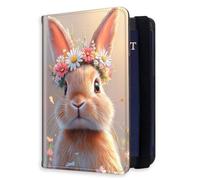 HJCYXJLK RFID Blocking Passport Holder for Travel, Passport Cover Case for Travel Document Organizer Passport Card Holder, Passport Wallet with Card Slots for Men & Women, L5, Flower Crown Bunny Bloom