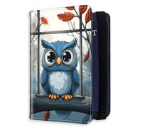 HJCYXJLK RFID Blocking Passport Holder for Travel, Passport Cover Case for Travel Document Organizer Passport Card Holder, Passport Wallet with Card Slots for Men & Women, 13, Blue Owl by Window, 8.5