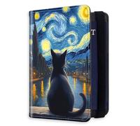 HJCYXJLK RFID Blocking Passport Holder for Travel, Passport Cover Case for Travel Document Organizer Passport Card Holder, Passport Wallet with Card Slots for Men & Women, 13, Cat Starry Night Gaze
