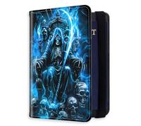 HJCYXJLK RFID Blocking Passport Holder for Travel, Passport Cover Case for Travel Document Organizer Passport Card Holder, Passport Wallet with Card Slots for Men & Women 4, Blue Fire Skull Spirit