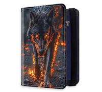 HJCYXJLK RFID Blocking Passport Holder for Travel, Passport Cover Case for Travel Document Organizer Passport Card Holder, Passport Wallet with Card Slots for Men & Women 6, Flames Lone Wolf, 8.5*5.6