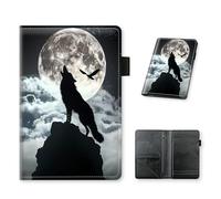 HJCYXJLK Server Book for Waitress, PU Leather Server Guest Check Book with Zipper Pocket and Card Holder, Server Wallet Booklet for Waitstaff Organizer Fit Server Apron, Wolf Howling Moon