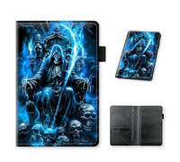 HJCYXJLK Server Book for Waitress, PU Leather Server Guest Check Book with Zipper Pocket and Card Holder, Server Wallet Booklet for Waitstaff Organizer Fit Server Apron, Blue Fire Skull Spirit Rider