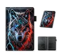 HJCYXJLK Server Book for Waitress, PU Leather Server Guest Check Book with Zipper Pocket and Card Holder, Server Wallet Booklet for Waitstaff Organizer Fit Server Apron, Lightning Wolf