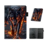 HJCYXJLK Server Book for Waitress, PU Leather Server Guest Check Book with Zipper Pocket and Card Holder, Server Wallet Booklet for Waitstaff Organizer Fit Server Apron, Flames Lone Wolf