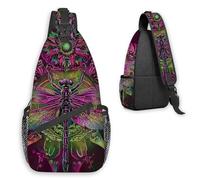 HJCYXJLK Sling Bag for Women Men,Small Crossbody Sling Backpack Chest Shoulder Bag for Travel Hiking Gym Cycling Casual Daypack,Adjustable Waterproof Bag,Dragonfly Colorful