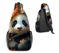 HJCYXJLK Sling Bag for Women Men,Small Crossbody Sling Backpack Chest Shoulder Bag for Travel Hiking Gym Cycling Casual Daypack,Adjustable Waterproof Bag,Panda with Flower Crown