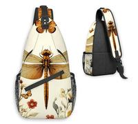 HJCYXJLK Sling Bag for Women Men,Small Crossbody Sling Backpack Chest Shoulder Bag for Travel Hiking Gym Cycling Casual Daypack,Adjustable Waterproof Bag,Vintage Dragonfly