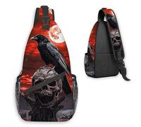 HJCYXJLK Sling Bag for Women Men,Small Crossbody Sling Backpack Chest Shoulder Bag for Travel Hiking Gym Cycling Casual Daypack,Adjustable Waterproof Bag,Black Crow Skull