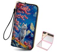 HJCYXJLK Women's Card Holder Wristlet Wallet, Convenient Travel Long Wallet with Strap and Pink Compact Mirror, Fashion and Sturdy Wristlet Long Purse for Women-L4, White Wolf Cherry Mountain, Modern