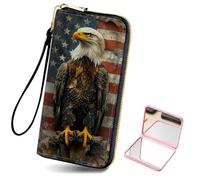 HJCYXJLK Women's Card Holder Wristlet Wallet, Convenient Travel Long Wallet with Strap and Pink Compact Mirror, Fashion and Sturdy Wristlet Long Purse for Women-L3, American Eagle Pride, Modern