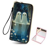 HJCYXJLK Women's Card Holder Wristlet Wallet, Convenient Travel Long Wallet with Strap and Pink Compact Mirror, Fashion and Sturdy Wristlet Long Purse for Women-L11, Ghost Duo in Tub, Modern