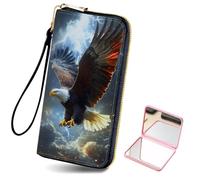 HJCYXJLK Women's Card Holder Wristlet Wallet, Convenient Travel Long Wallet with Strap and Pink Compact Mirror, Fashion and Sturdy Wristlet Long Purse for Women-L1, Thunder Eagle Soar, Modern