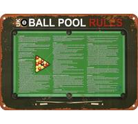 Hjdikjnjlk Uk 8 Ball Pool Rules, Billiards Rules, Billiards Poster Aluminum Metal Tin Retro Sign For Bars Restaurants Bars Hotels Zoos Cafes 8X12 Inch, colour