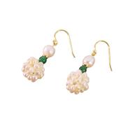 HJDMO Natural Freshwater Pearl Green Jade Bead Cluster Drop Hook Earrings For Women Gold Plated Geometric Ball Dangle Handmade Unique