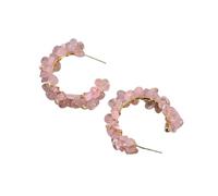 HJDMO Rose Quartz Crushed Stone Half Hoop Earrings Seed Pearl Wrap Wire Dangle Stud For Women Dainty Work