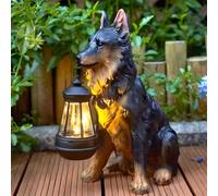 HJDSUDU Creative Dog Ornaments with Solar Night Light, German Shepherd Dog Outdoor Resin Statue, Garden Windproof Lamp Dog Decor, Farmhouse Dog Statue Decoration, for Patio, Balcony, Yard