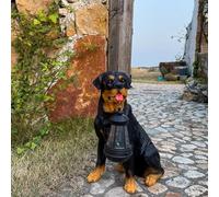 HJDSUDU Garden Ornament with Solar Lantern, Outdoor Solar Rottweiler Decor, Garden Creative Solar LED Lighting Tool, Resin Rottweiler Retriever Sculpture, for Outdoor Indoor Yard