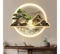 HJDSUDU Indoor LED Wall Light, 3D Wall Sculptures Painting Hanging Wall Art with LED Light, Decorative Wall Mounted Lamp, Oriental Traditional Decor Painting, for Office, Study,50cm/20in